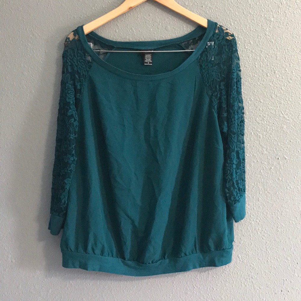 Teal lace sleeve top